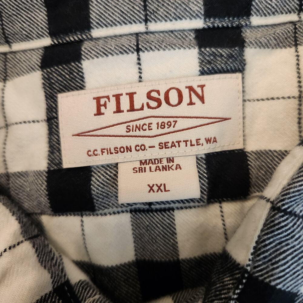 Filson Flannel Shirt XXL Womens Buttonup Alaskan Guide Plaid Black Cream Outdoor - Picture 11 of 13
